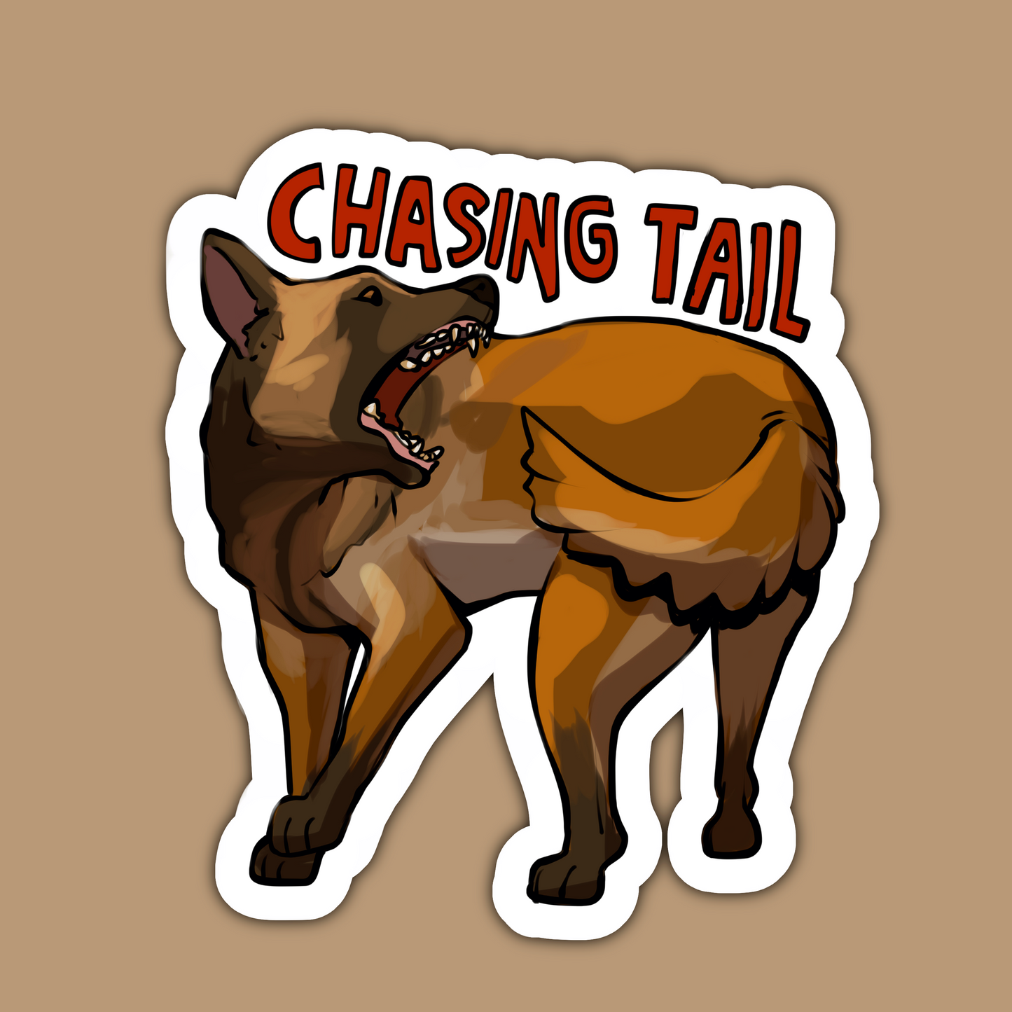 Aufkleber „Chasing Tail“.