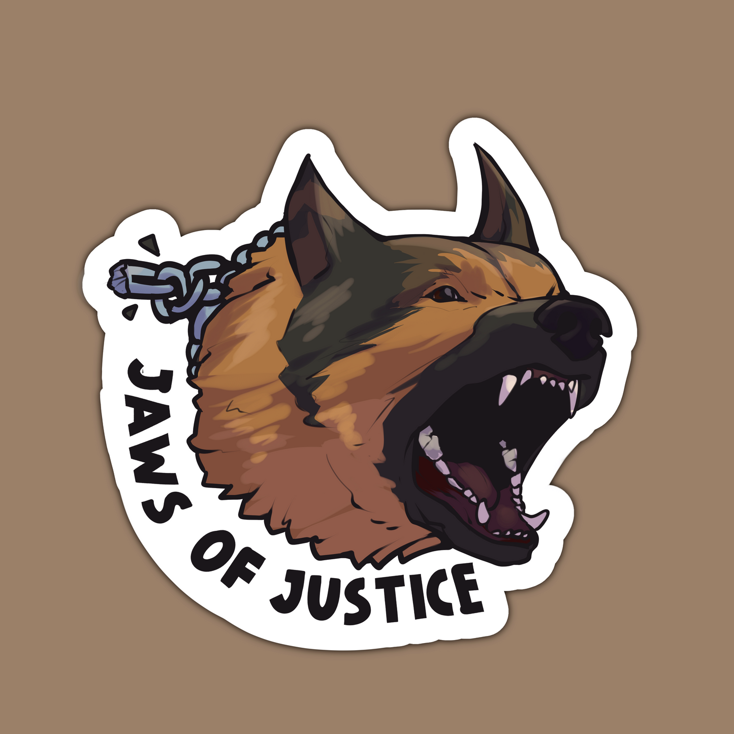 Aufkleber „Jaws of Justice“.