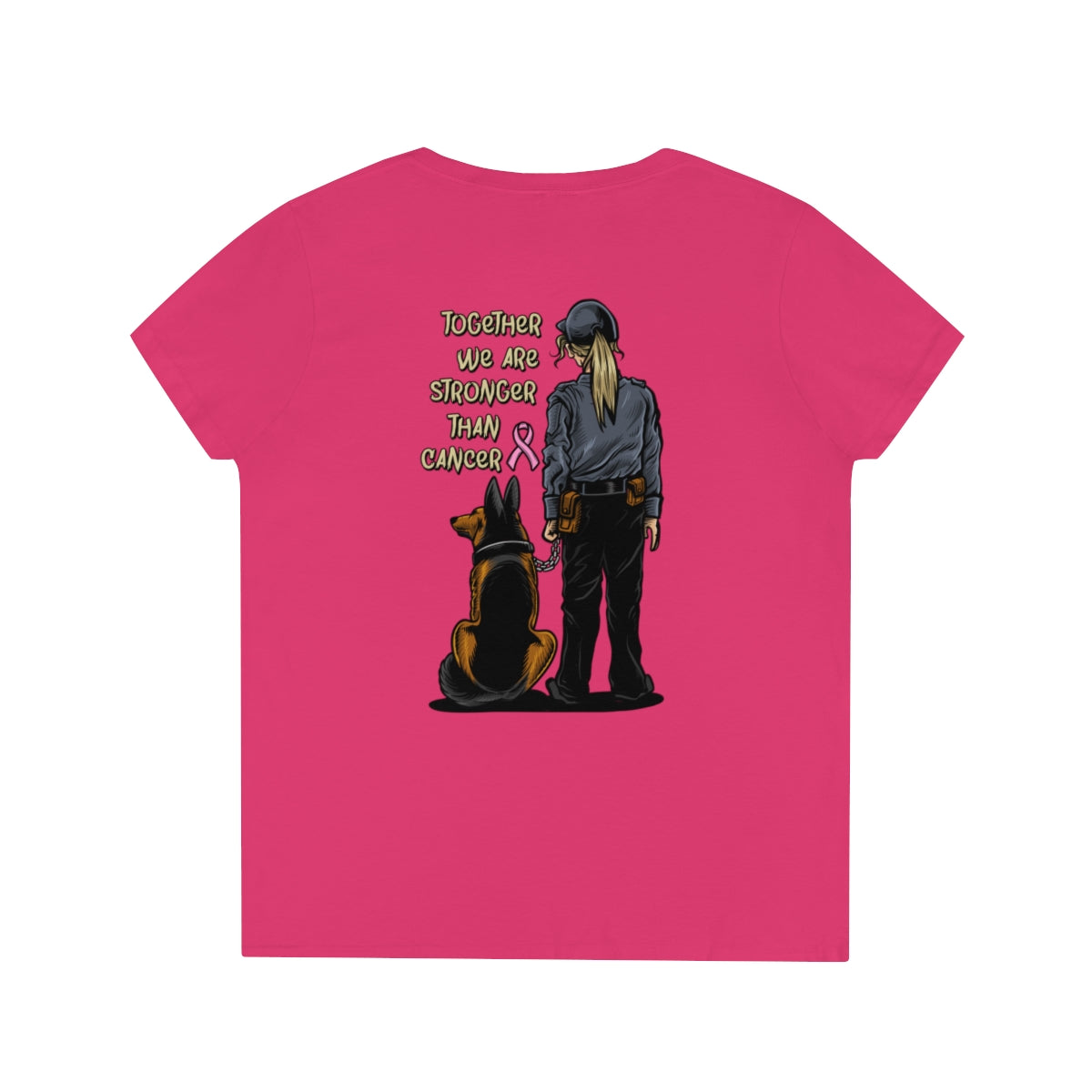 Brustkrebs-Bewusstseins-Damen-T-Shirt mit V-Ausschnitt (Gemeinsam sind wir stärker)