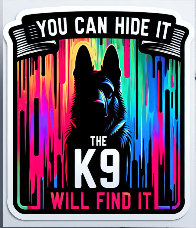 Cache-le, K9 le trouvera (autocollant coloré)